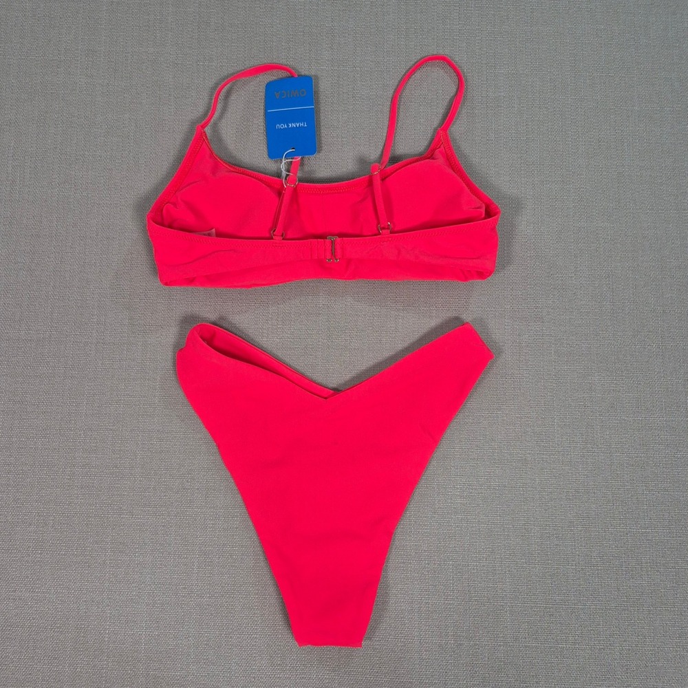 OWICA Womens 2 Piece Bikini Set Hot Pink Low Rise High Cut Bathing Suit Size S - Picture 7 of 8
